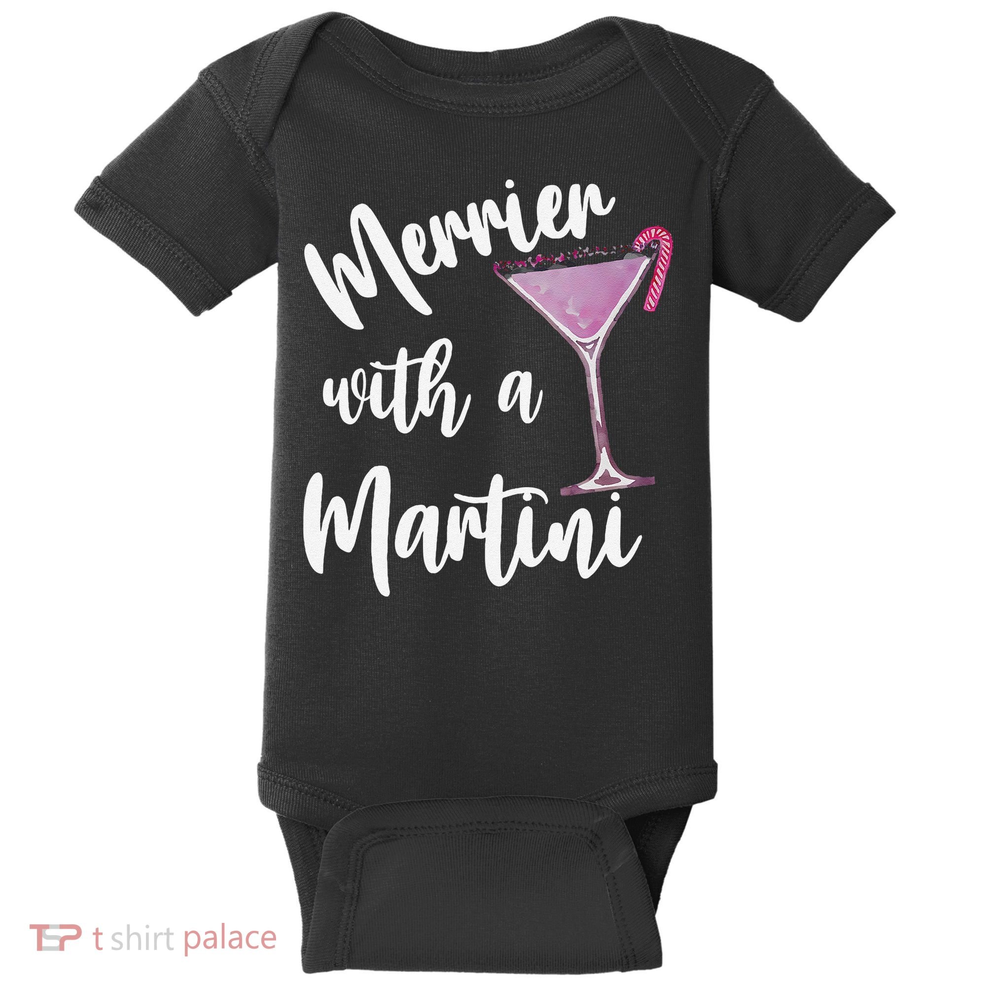 Retro Funny Merrier With A Martini Merry Christmas Drinking Baby Bodysuit