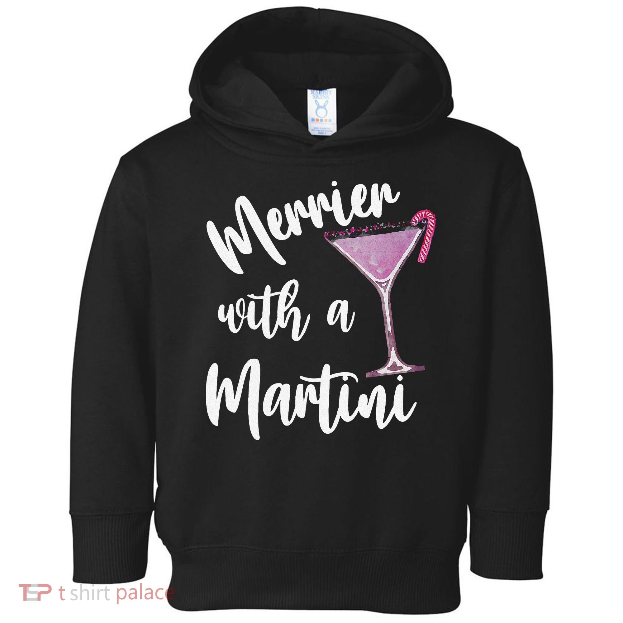 Retro Funny Merrier With A Martini Merry Christmas Drinking Toddler Hoodie