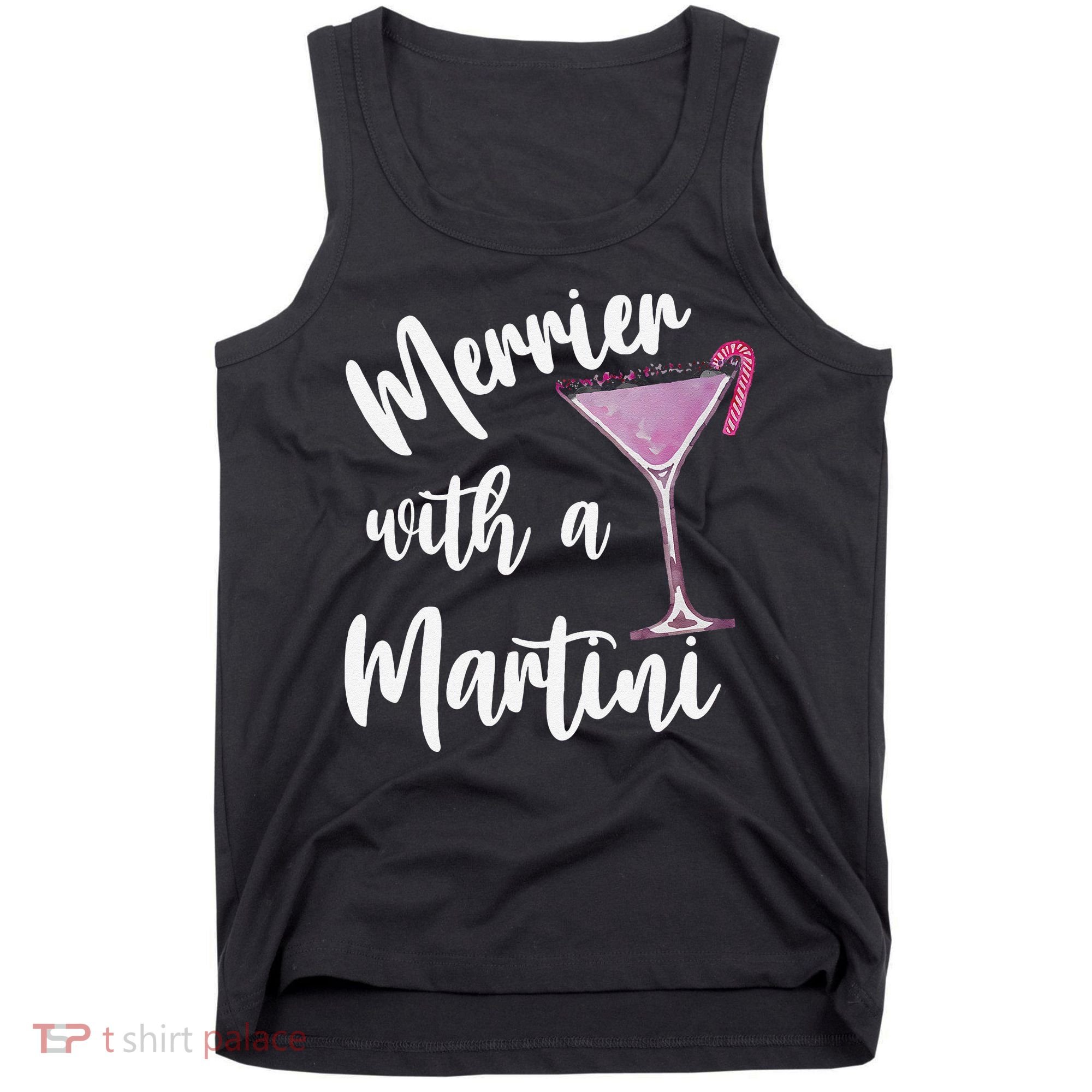 Retro Funny Merrier With A Martini Merry Christmas Drinking Tank Top