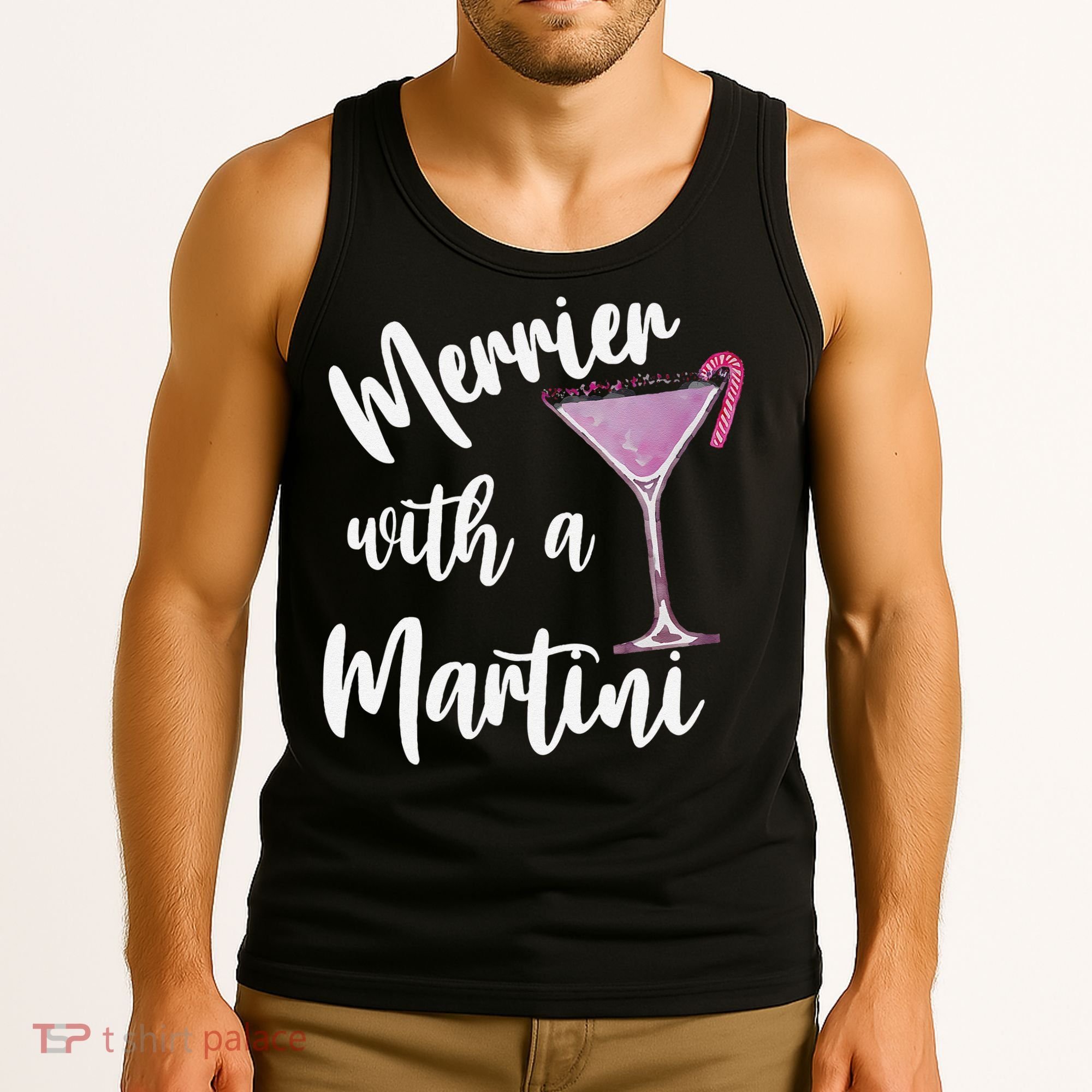 Retro Funny Merrier With A Martini Merry Christmas Drinking Tank Top