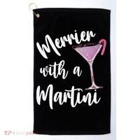 Retro Funny Merrier With A Martini Merry Christmas Drinking Golf Towel thumb 0
