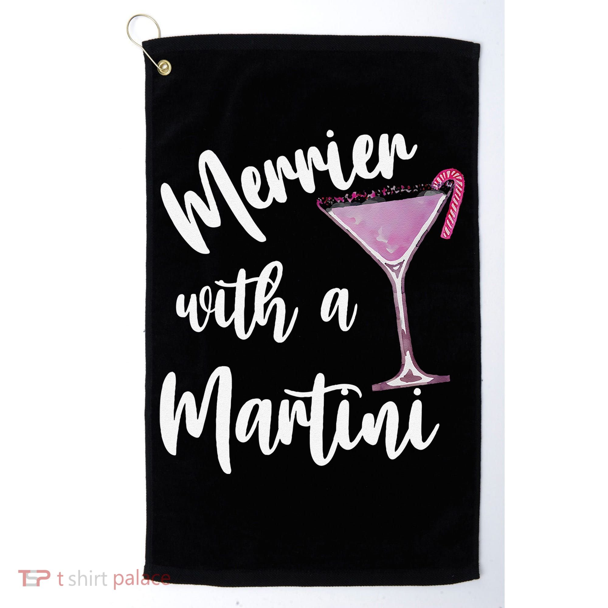 Retro Funny Merrier With A Martini Merry Christmas Drinking Golf Towel