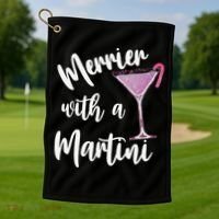 Retro Funny Merrier With A Martini Merry Christmas Drinking Golf Towel thumb 1