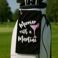 Retro Funny Merrier With A Martini Merry Christmas Drinking Golf Towel thumb 2