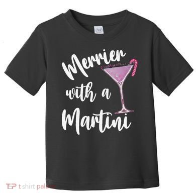 Retro Funny Merrier With A Martini Merry Christmas Drinking Toddler T-Shirt