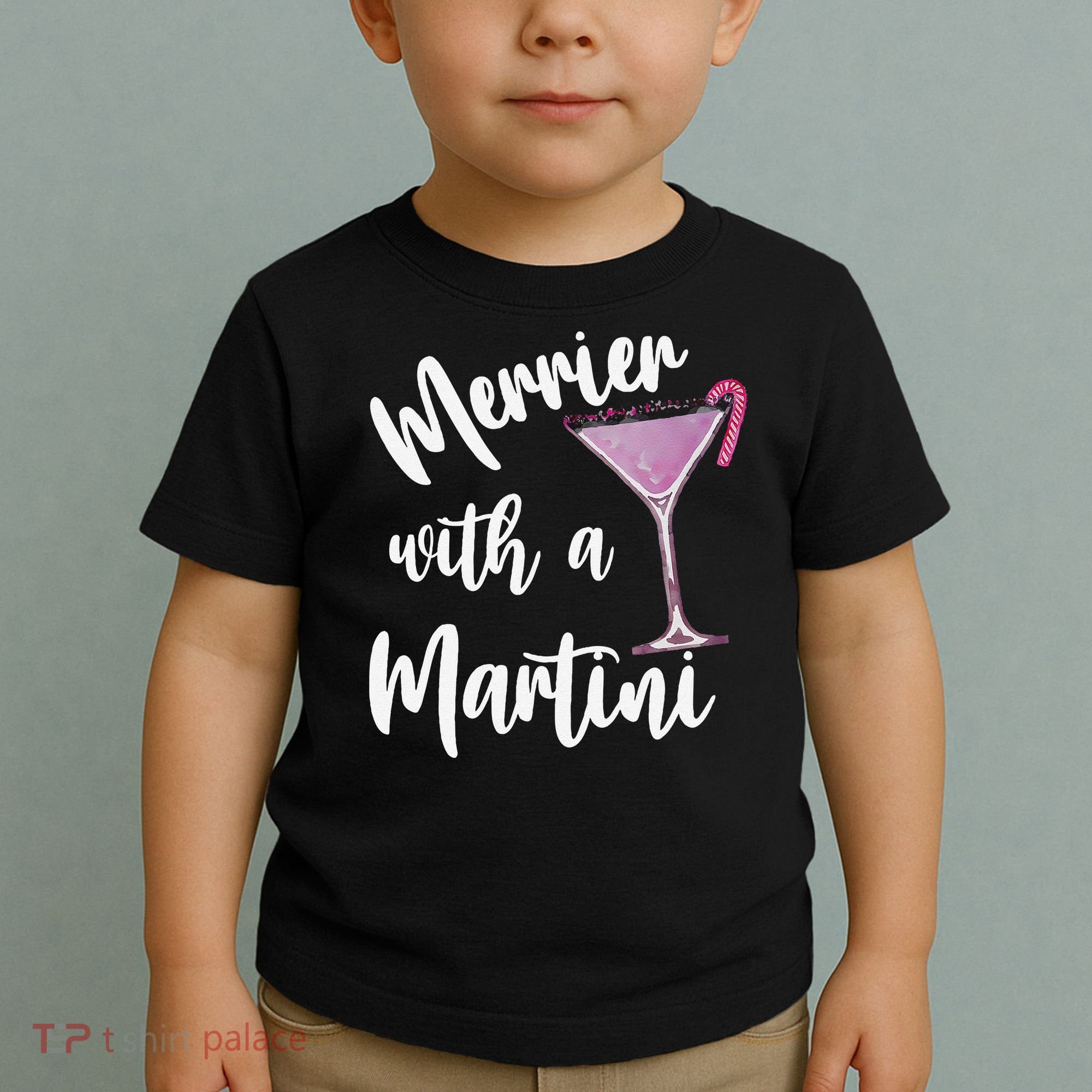 Retro Funny Merrier With A Martini Merry Christmas Drinking Toddler T-Shirt