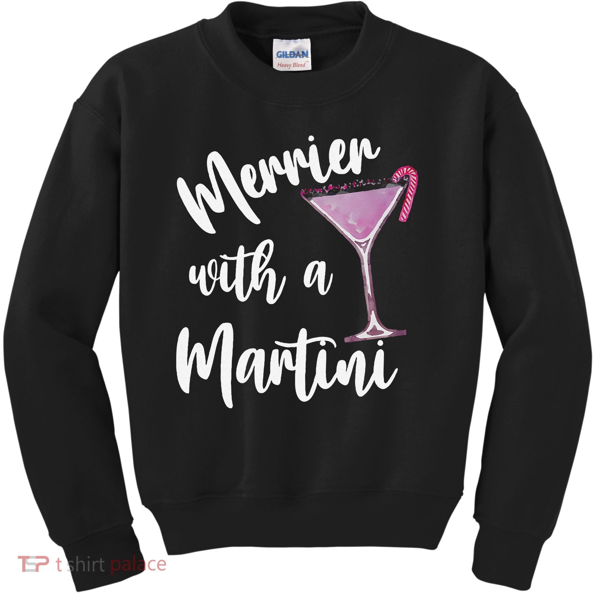 Retro Funny Merrier With A Martini Merry Christmas Drinking Kids Sweatshirt