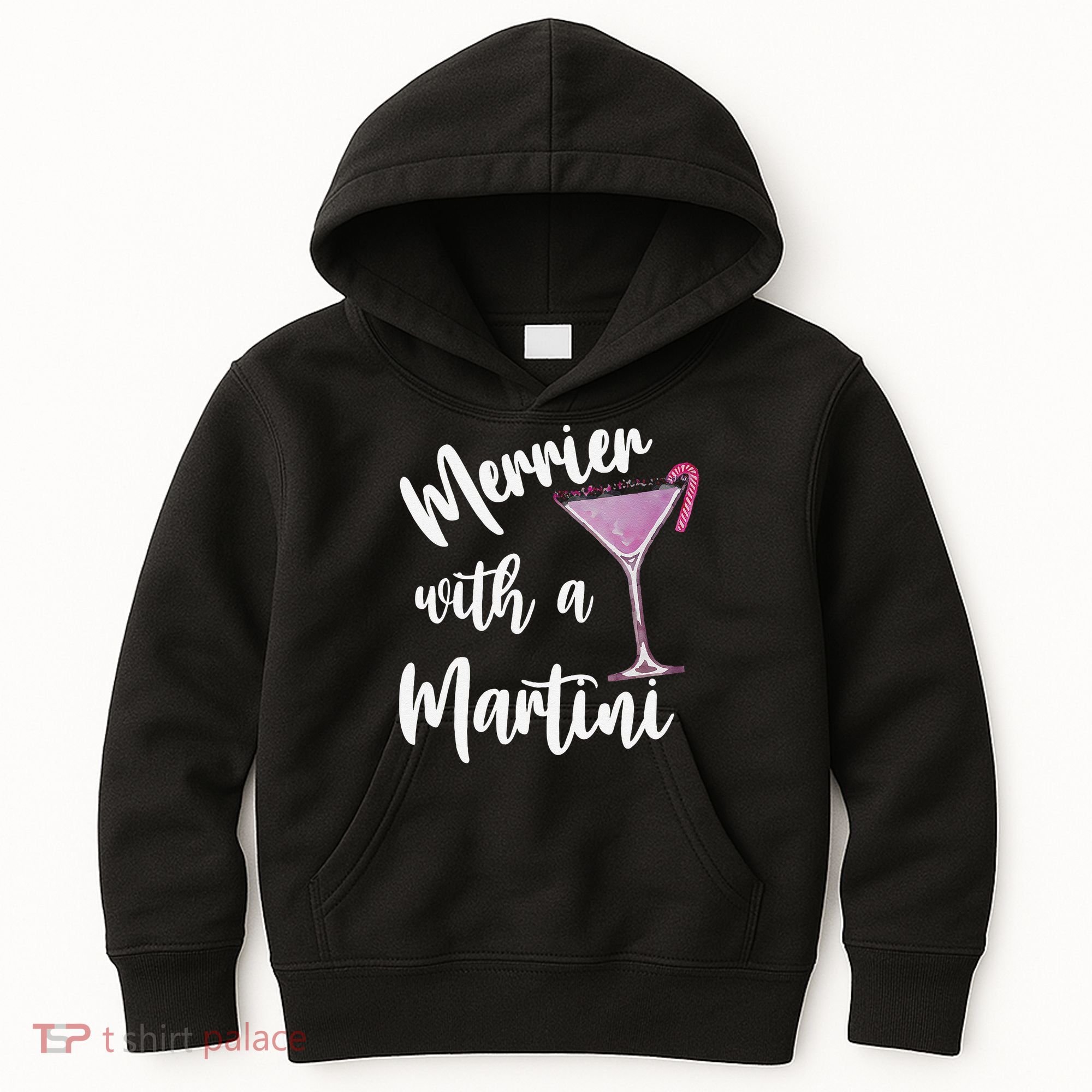 Retro Funny Merrier With A Martini Merry Christmas Drinking Kids Hoodie