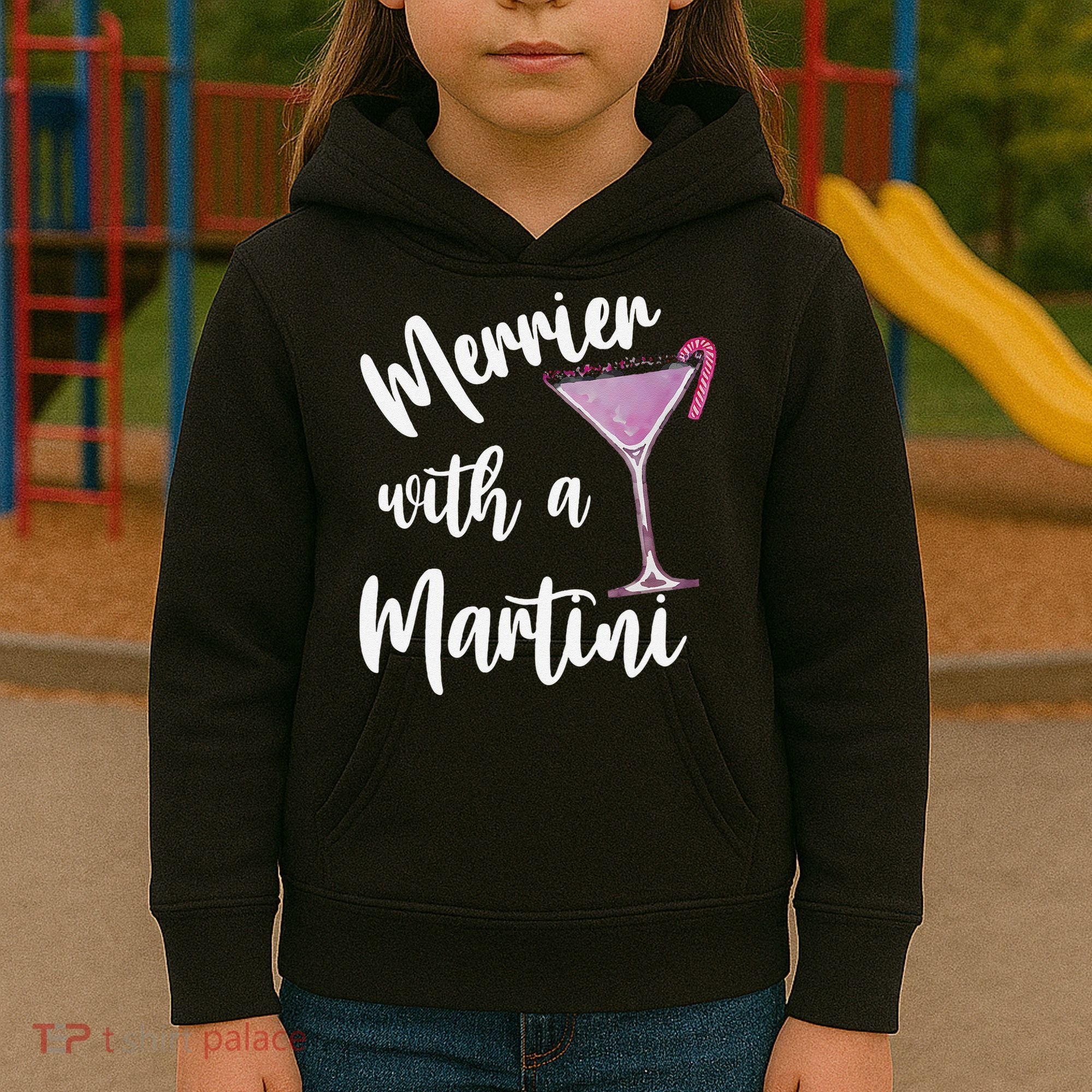 Retro Funny Merrier With A Martini Merry Christmas Drinking Kids Hoodie