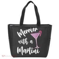 Retro Funny Merrier With A Martini Merry Christmas Drinking Tote Bag thumb 0