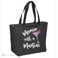 Retro Funny Merrier With A Martini Merry Christmas Drinking Tote Bag thumb 2