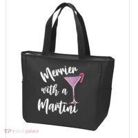 Retro Funny Merrier With A Martini Merry Christmas Drinking Tote Bag thumb 3