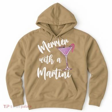 Retro Funny Merrier With A Martini Merry Christmas Drinking Hoodie
