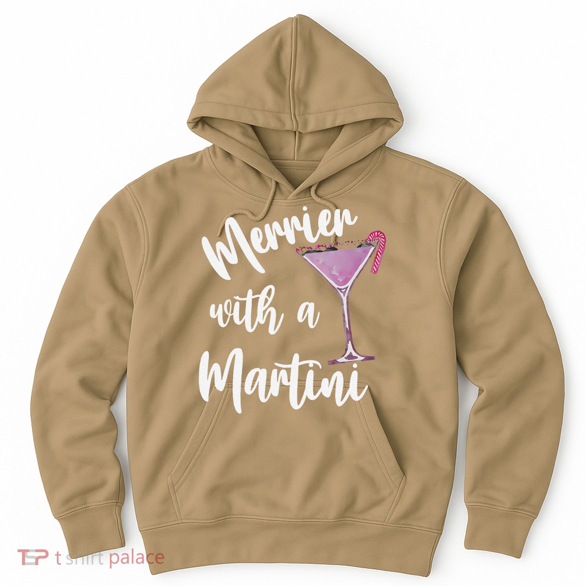 Retro Funny Merrier With A Martini Merry Christmas Drinking Hoodie