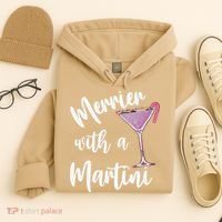 Retro Funny Merrier With A Martini Merry Christmas Drinking Hoodie thumb 4