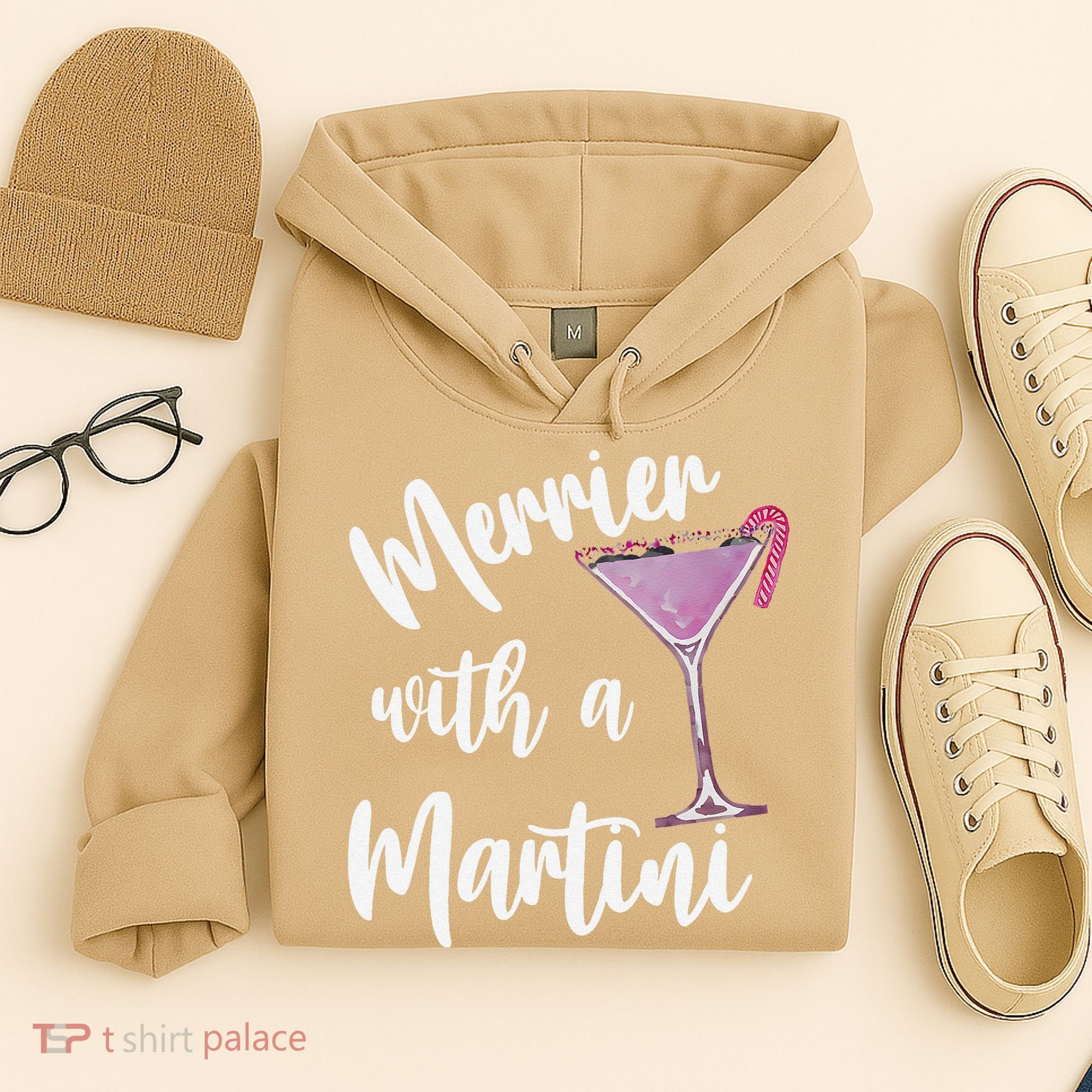 Retro Funny Merrier With A Martini Merry Christmas Drinking Hoodie