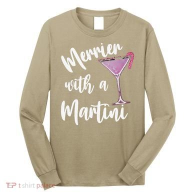 Retro Funny Merrier With A Martini Merry Christmas Drinking Long Sleeve Shirt