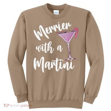 Retro Funny Merrier With A Martini Merry Christmas Drinking Sweatshirt