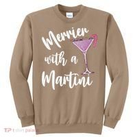 Retro Funny Merrier With A Martini Merry Christmas Drinking Sweatshirt thumb 0