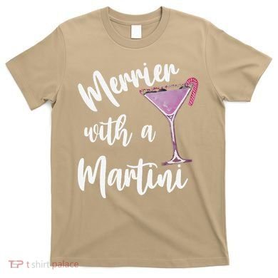 Retro Funny Merrier With A Martini Merry Christmas Drinking T-Shirt