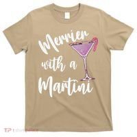 Retro Funny Merrier With A Martini Merry Christmas Drinking T-Shirt thumb 0