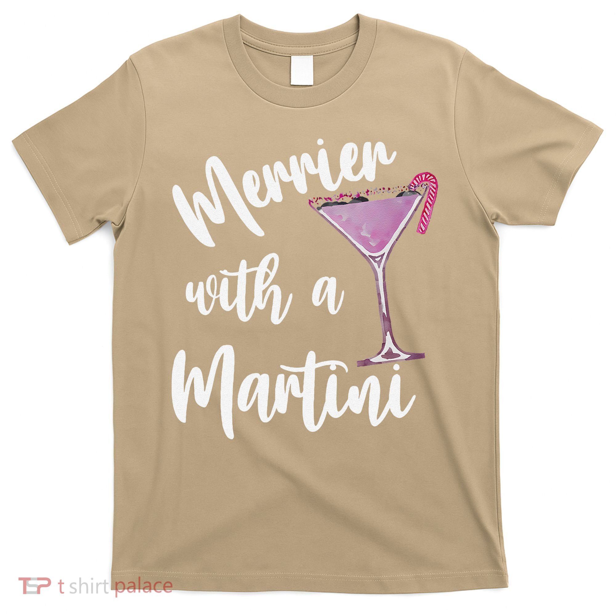 Retro Funny Merrier With A Martini Merry Christmas Drinking T-Shirt
