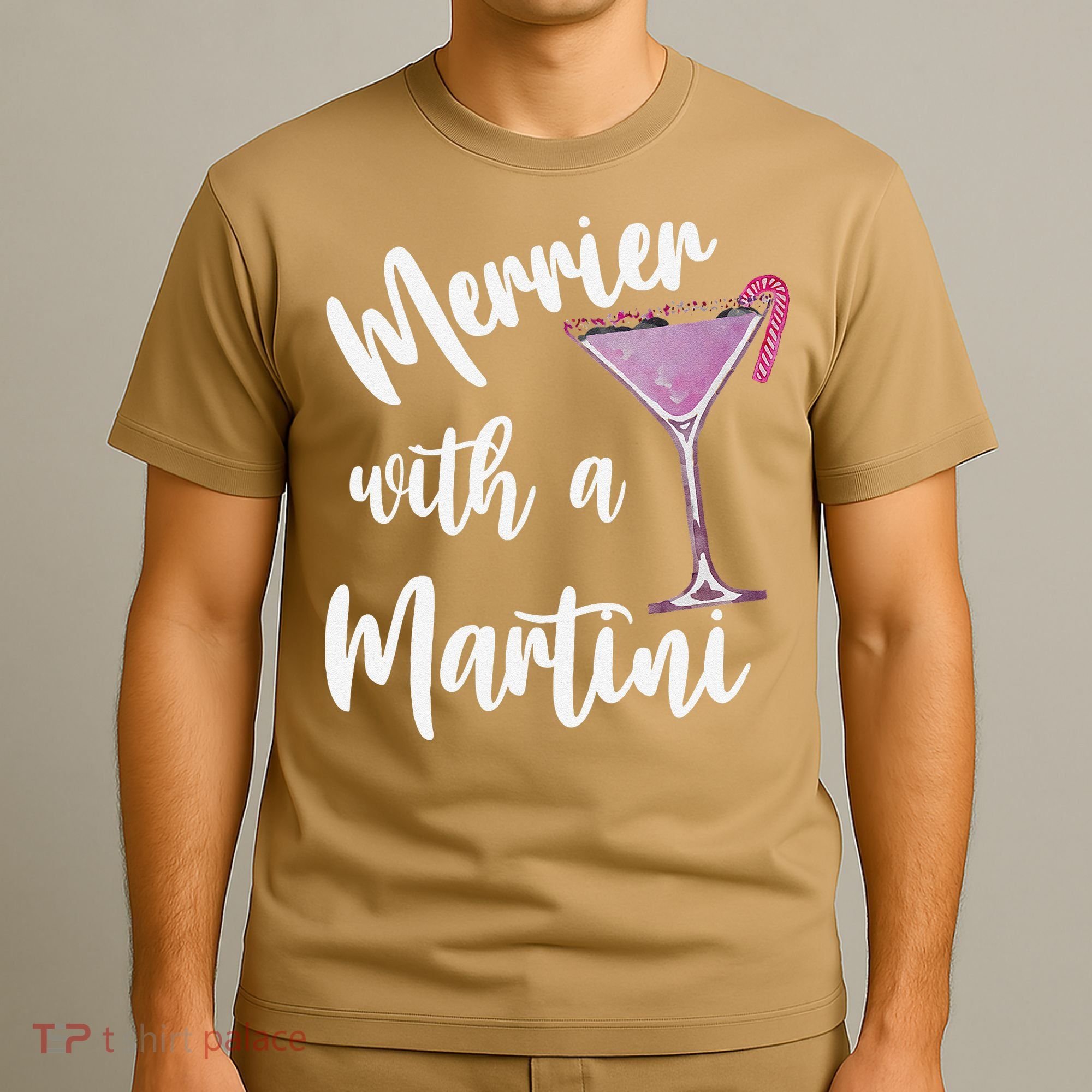 Retro Funny Merrier With A Martini Merry Christmas Drinking T-Shirt