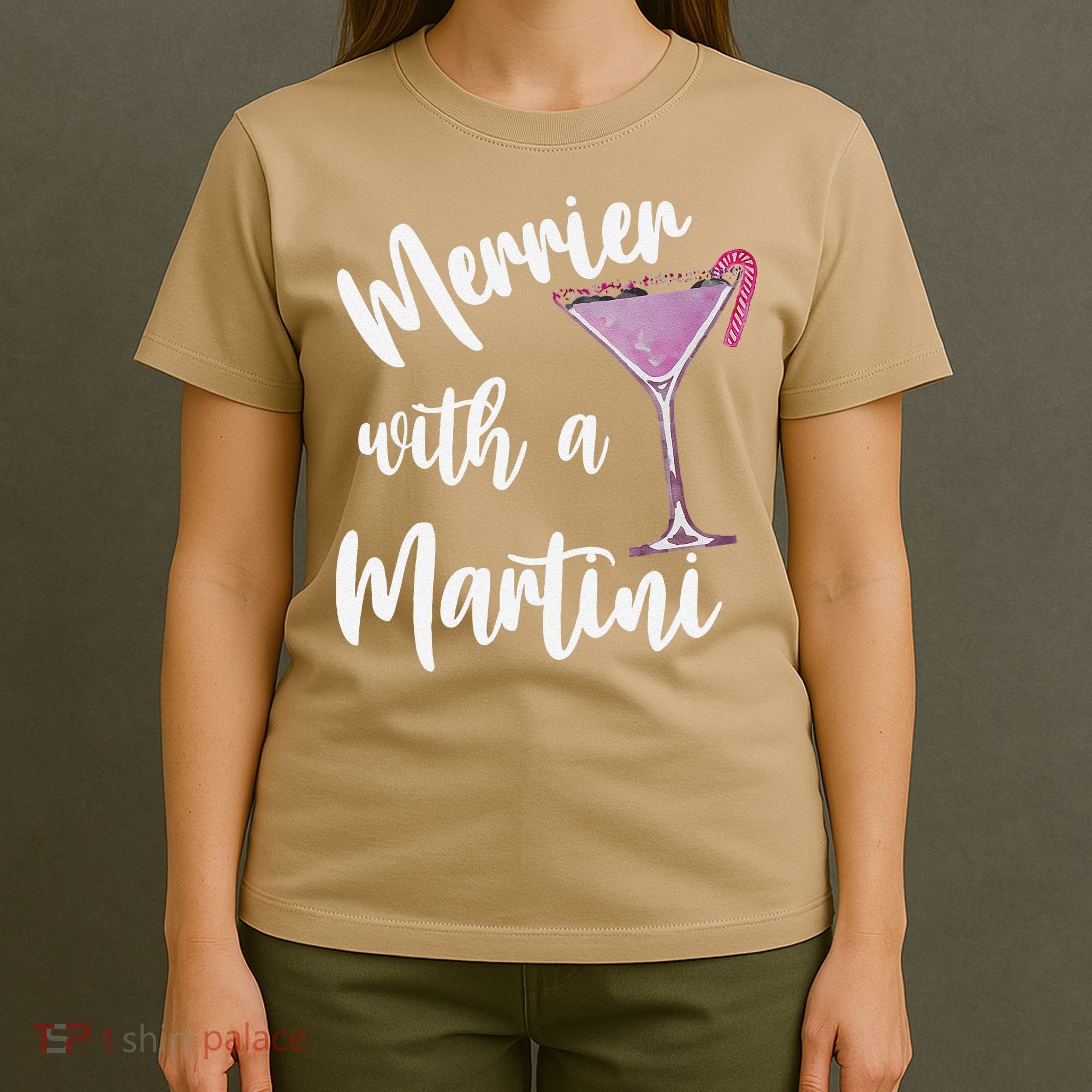 Retro Funny Merrier With A Martini Merry Christmas Drinking T-Shirt