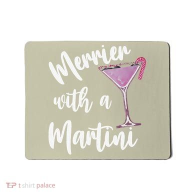 Retro Funny Merrier With A Martini Merry Christmas Drinking Mousepad
