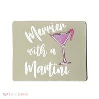 Retro Funny Merrier With A Martini Merry Christmas Drinking Mousepad thumb 0