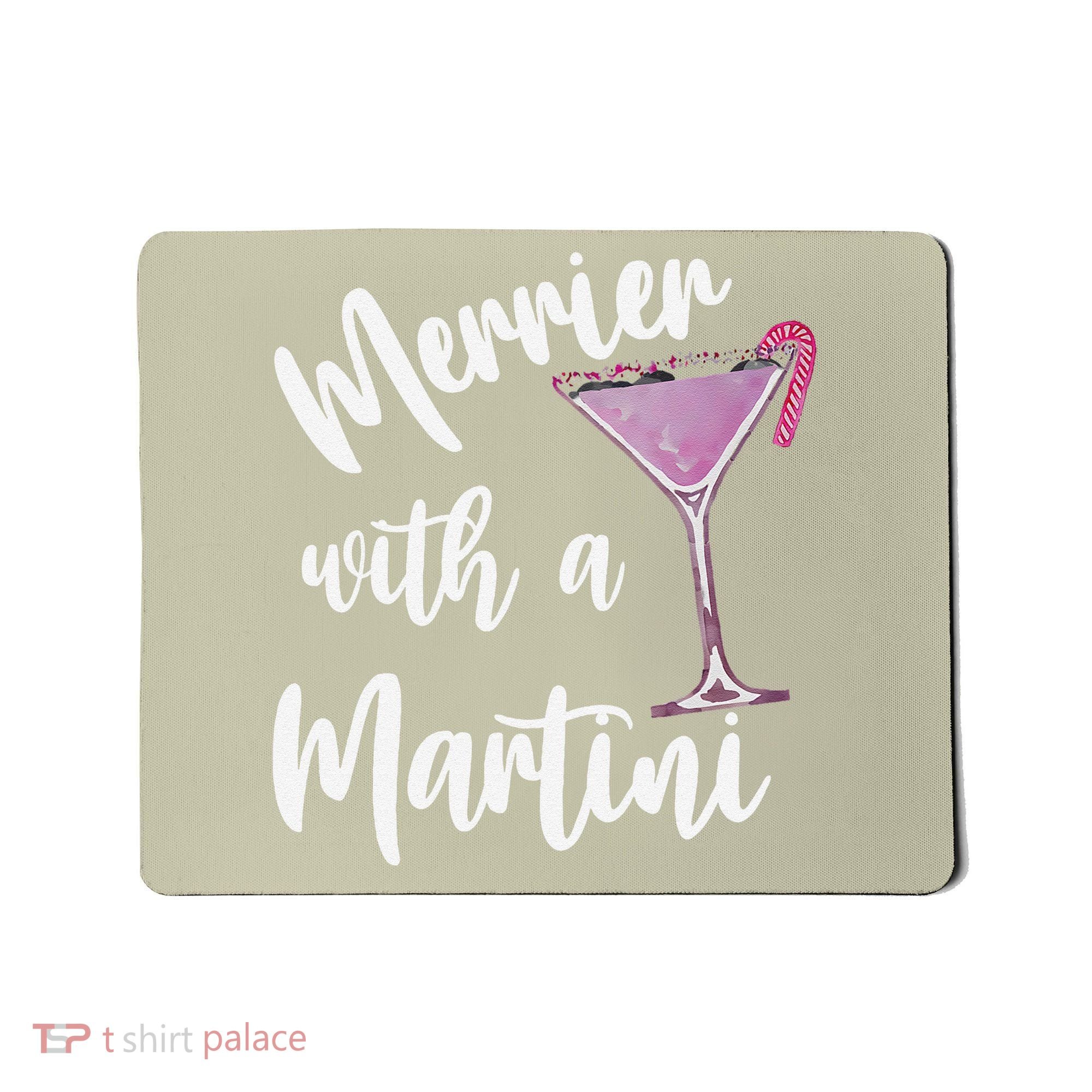 Retro Funny Merrier With A Martini Merry Christmas Drinking Mousepad