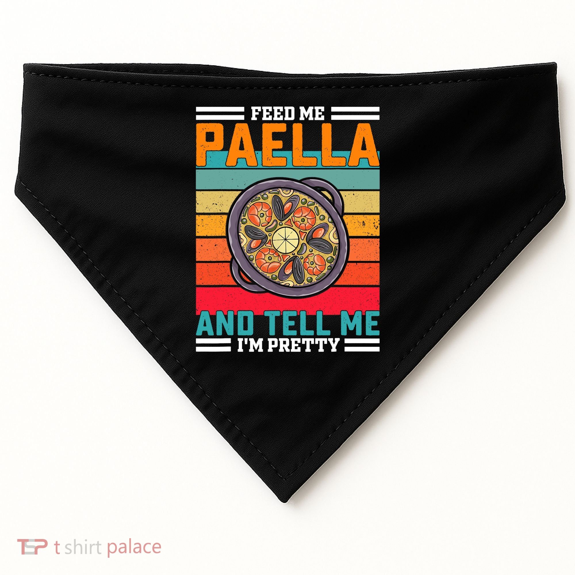 Retro Feed Me Paella Funny Saying Spanish Food USA-Made Doggie Bandana
