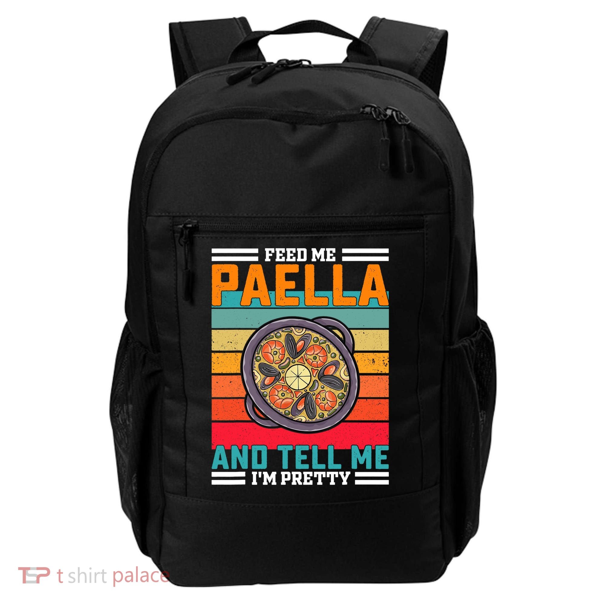 Retro Feed Me Paella Funny Saying Spanish Food Backpack