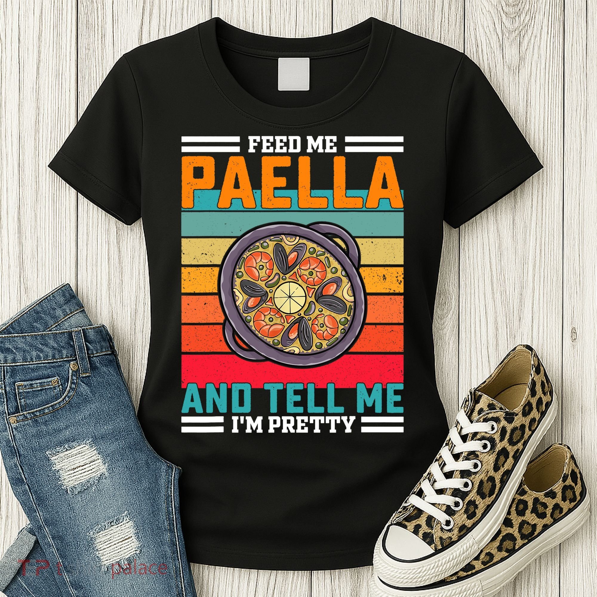Retro Feed Me Paella Funny Saying Spanish Food Women's T-Shirt