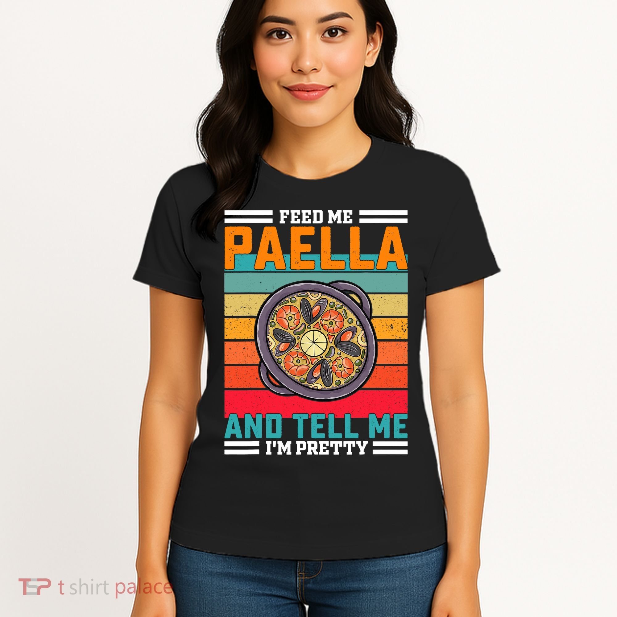 Retro Feed Me Paella Funny Saying Spanish Food Women's T-Shirt