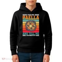 Retro Feed Me Paella Funny Saying Spanish Food Kids Hoodie thumb 4