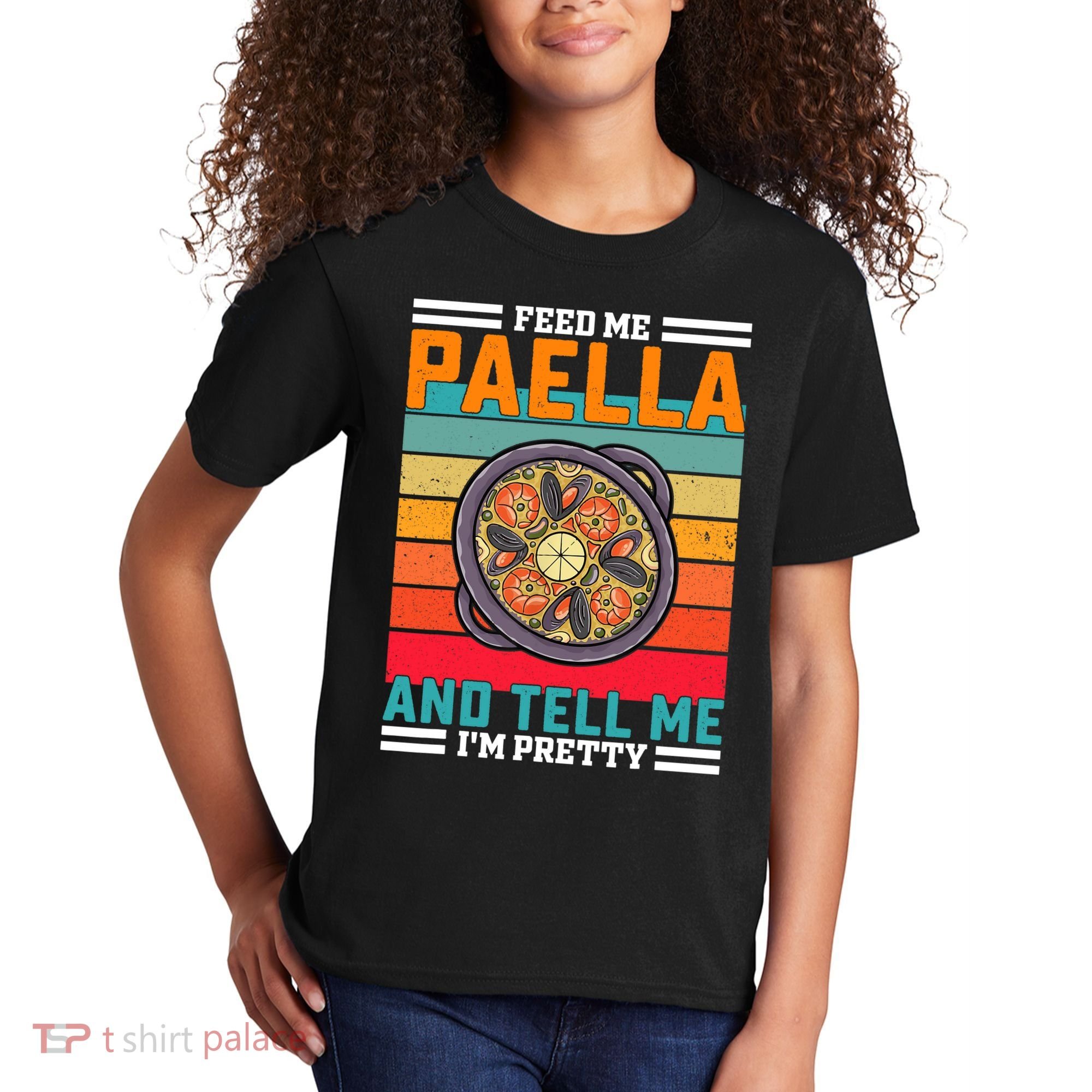 Retro Feed Me Paella Funny Saying Spanish Food Kids T-Shirt