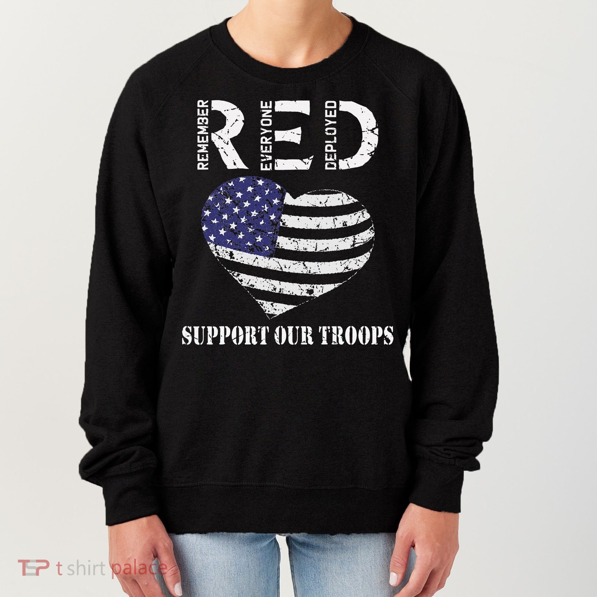 RED Friday Military Support Our Troops Heart Retro US Flag Women's Sweatshirt