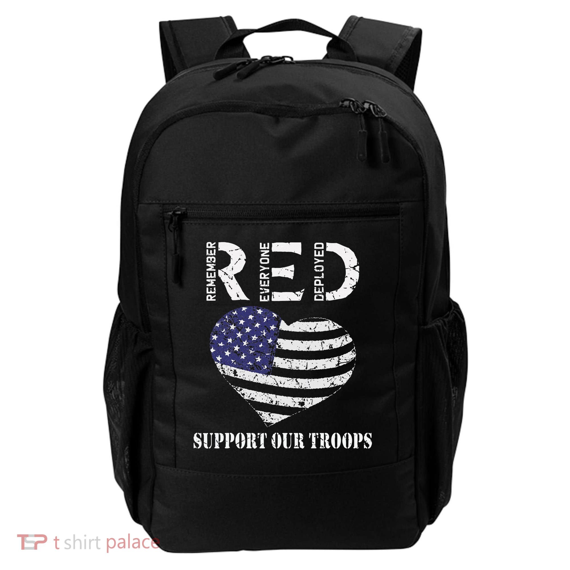 RED Friday Military Support Our Troops Heart Retro US Flag Backpack