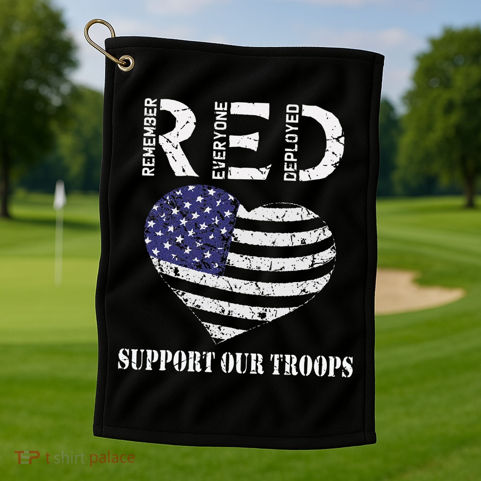 RED Friday Military Support Our Troops Heart Retro US Flag Golf Towel