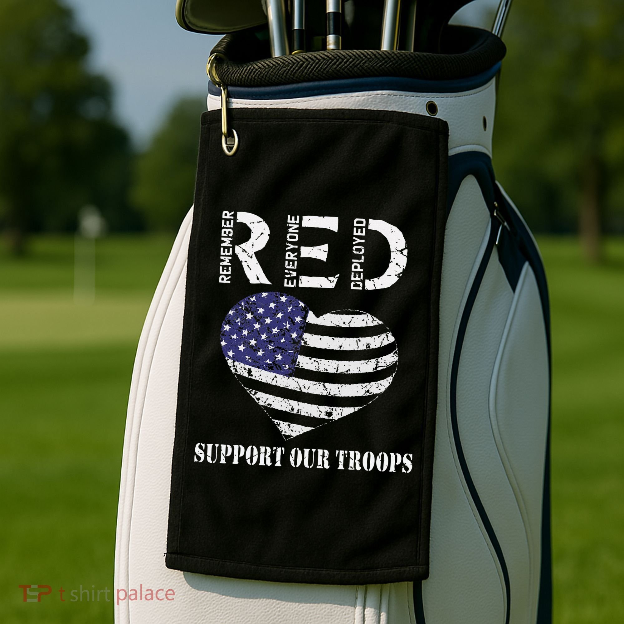 RED Friday Military Support Our Troops Heart Retro US Flag Golf Towel