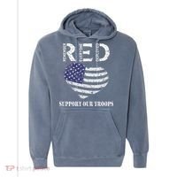 RED Friday Military Support Our Troops Heart Retro US Flag Comfort Colors Garment-Dyed Hooded Sweatshirt thumb 0
