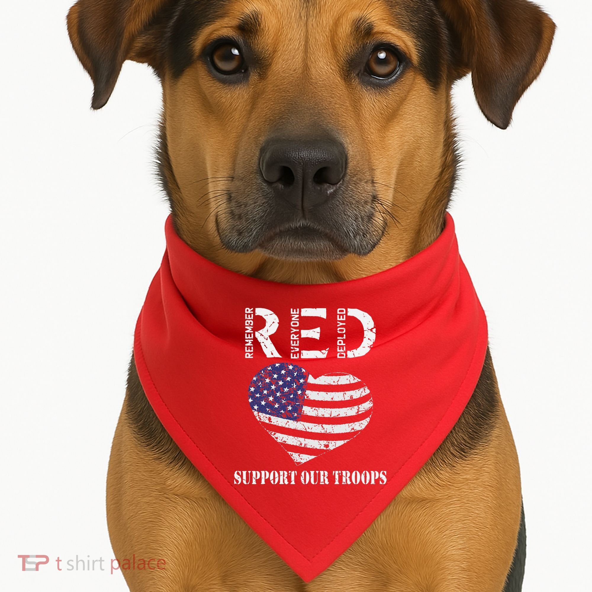 RED Friday Military Support Our Troops Heart Retro US Flag USA-Made Doggie Bandana