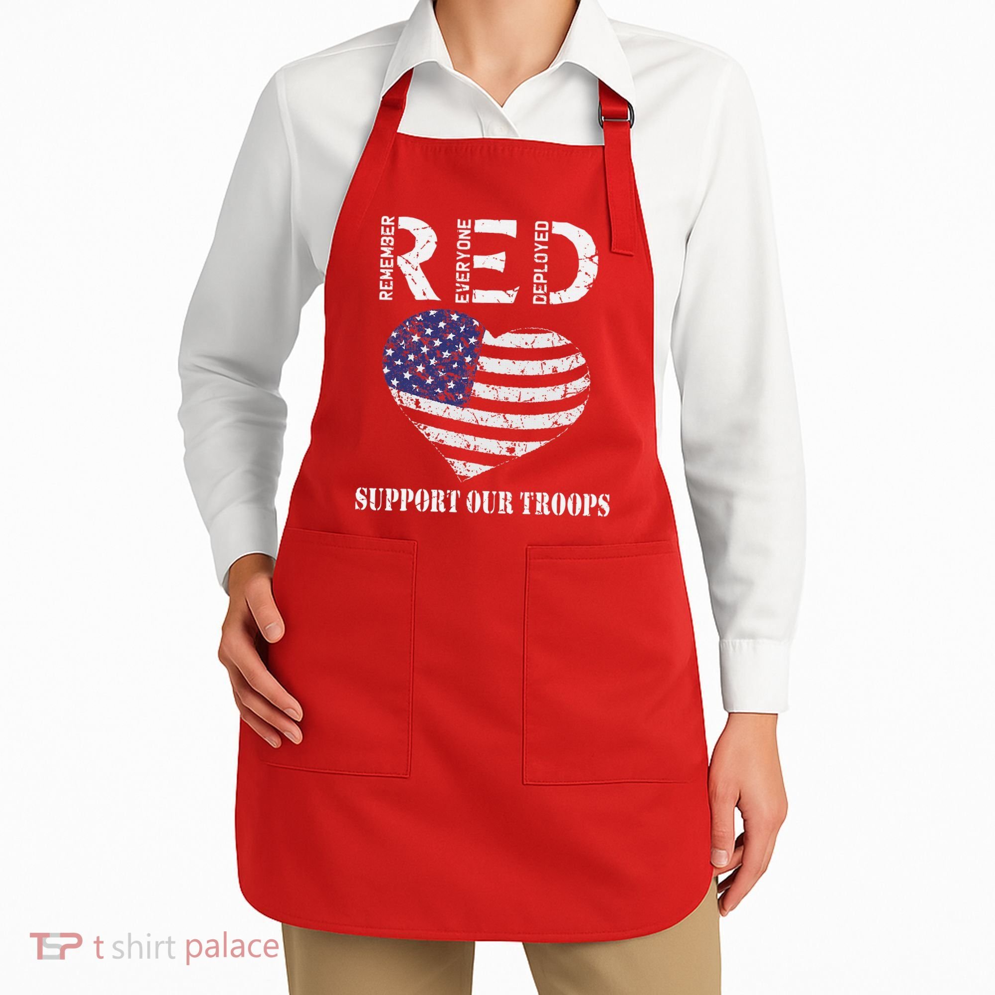 RED Friday Military Support Our Troops Heart Retro US Flag Apron