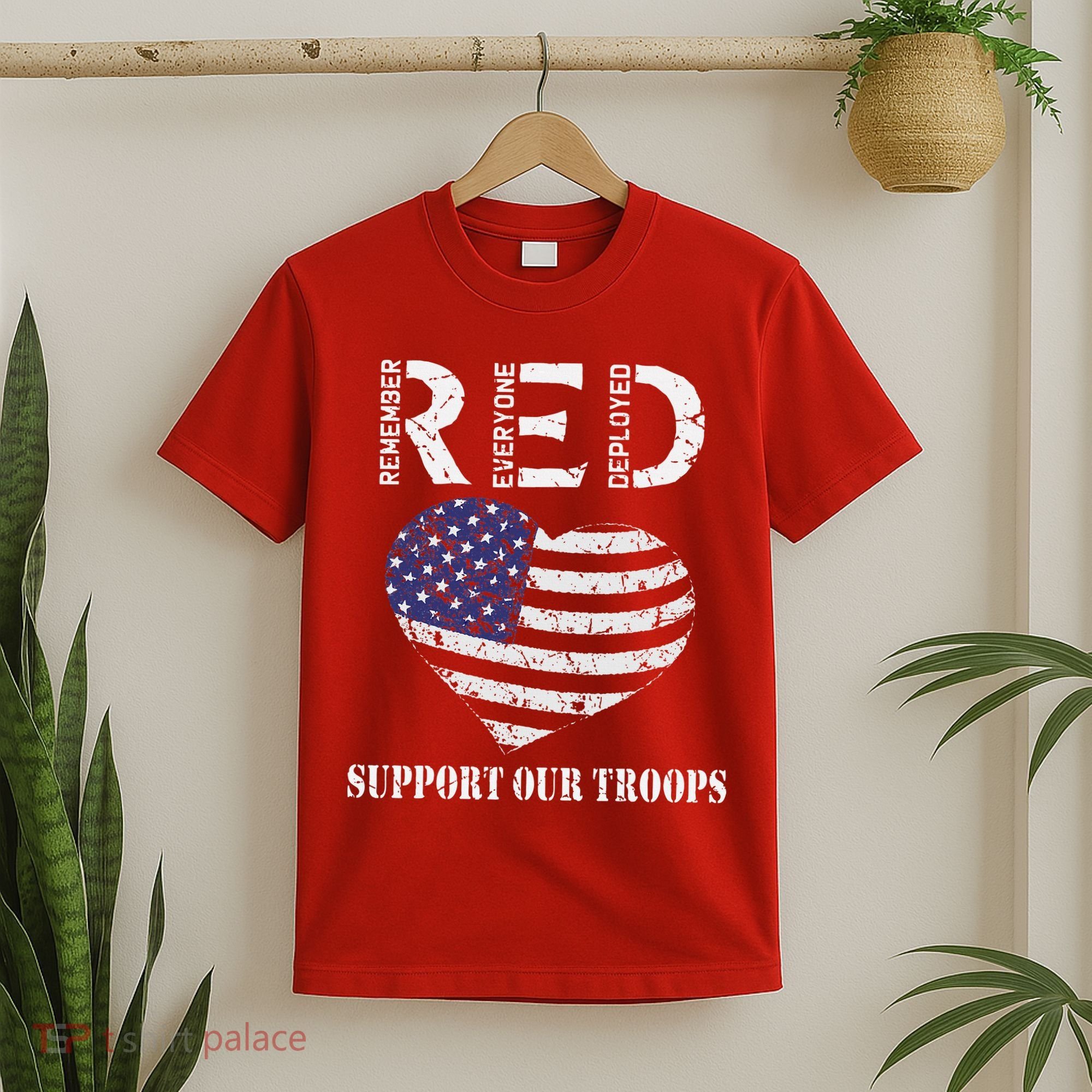 RED Friday Military Support Our Troops Heart Retro US Flag T-Shirt