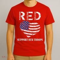 RED Friday Military Support Our Troops Heart Retro US Flag T-Shirt thumb 3