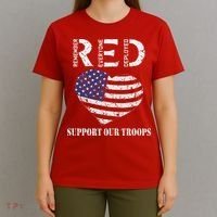 RED Friday Military Support Our Troops Heart Retro US Flag T-Shirt thumb 4