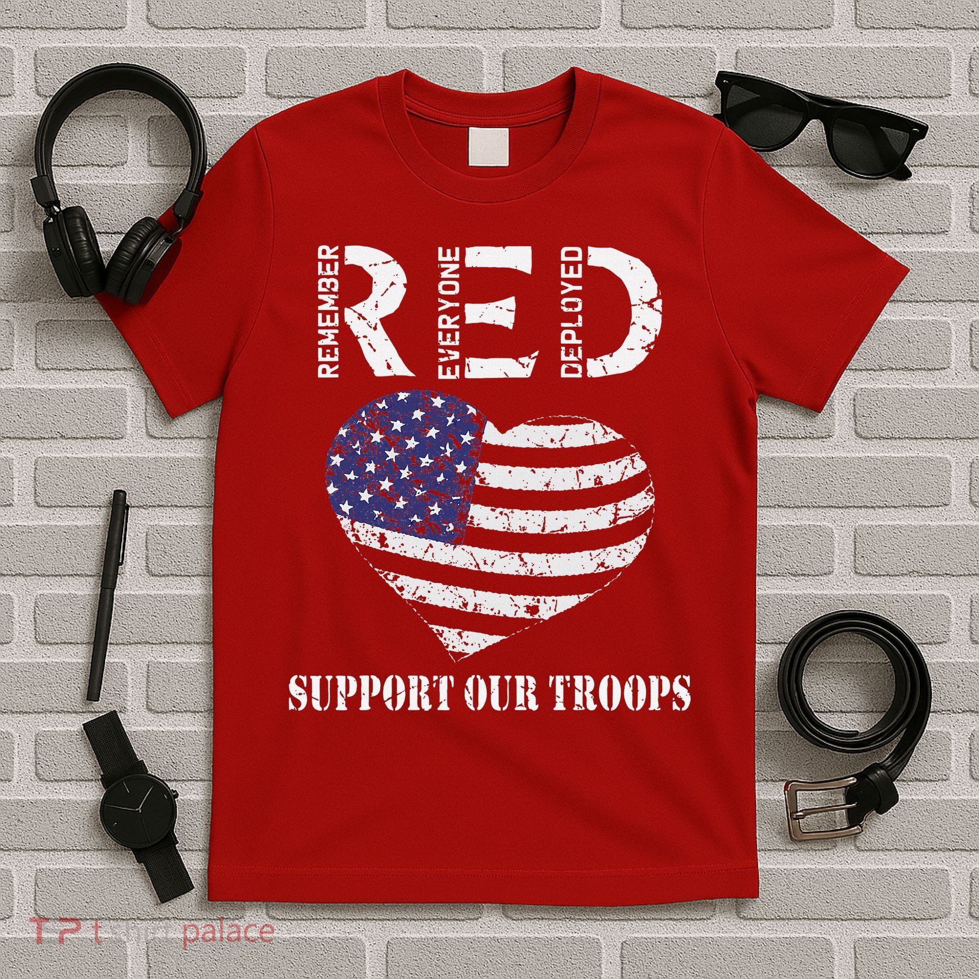 RED Friday Military Support Our Troops Heart Retro US Flag T-Shirt