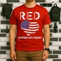RED Friday Military Support Our Troops Heart Retro US Flag T-Shirt thumb 6
