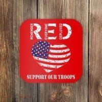 RED Friday Military Support Our Troops Heart Retro US Flag Coaster thumb 0